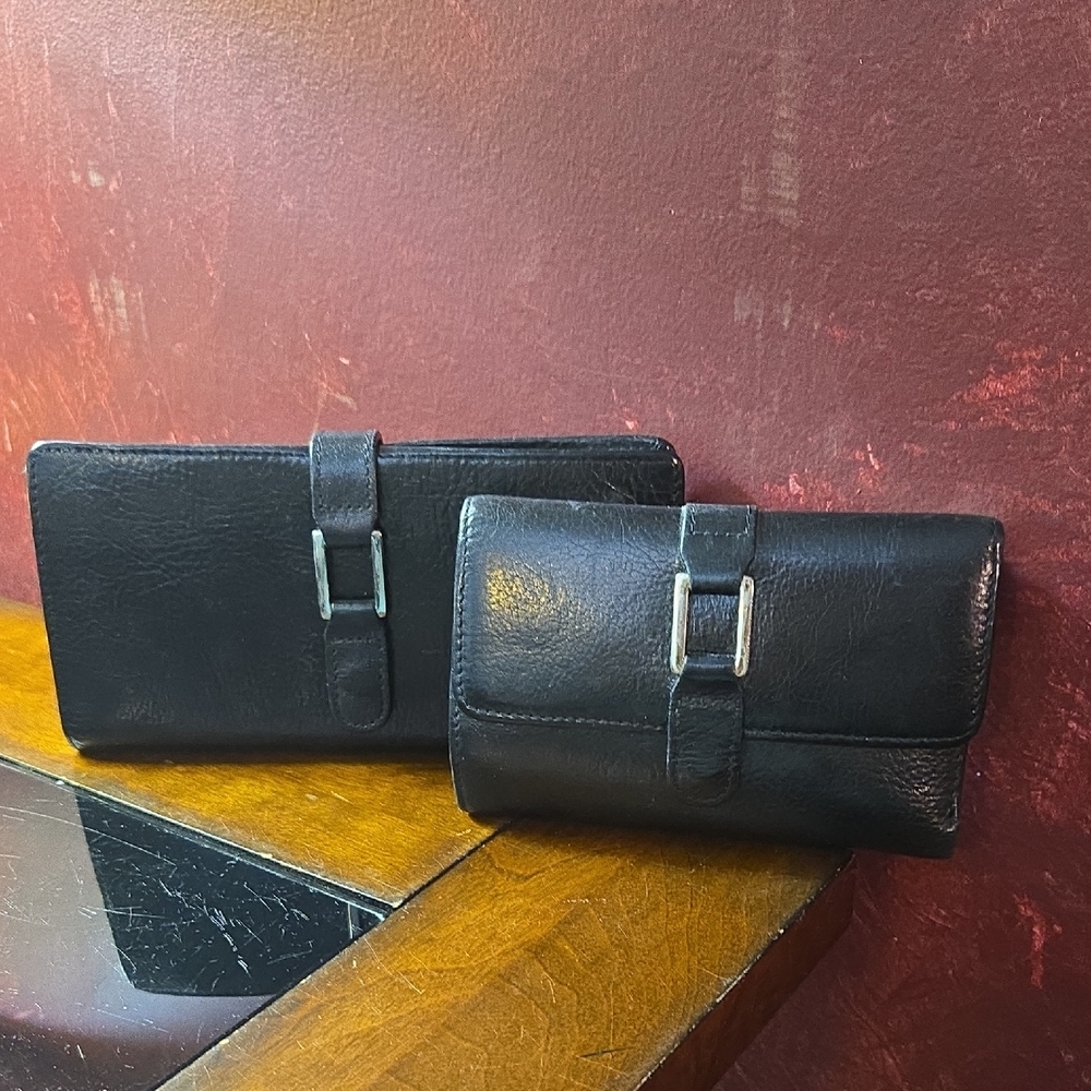 Wilsons Leather Pelle Studio Ladies Black Bifold Wallet & Checkbook - Pre-owned